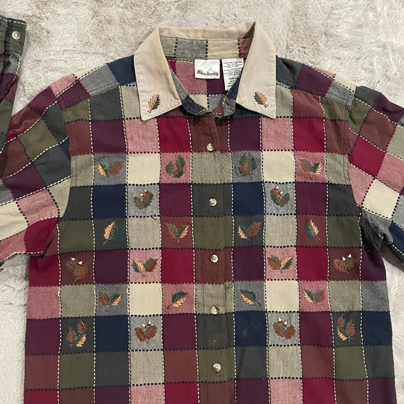 Vtg‎ Bobbie Brooks Long Sleeve Plaid Shirt Embroided Women's XL Cottagecore Fall - Picture 2 of 8